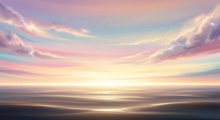 Obraz premium Sunset over ocean painting with soft clouds and pastel skies