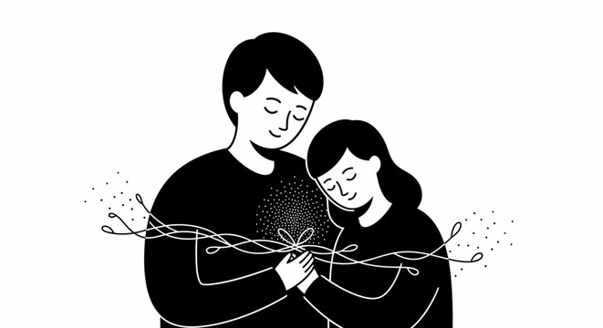 Illustration of Couple Hugging with Heart.