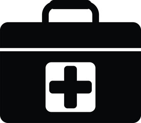 Obraz premium Black First Aid Kit Vector Icon for Medical Emergency and Healthcare