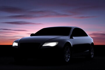 Fototapeta premium A car is parked against the backdrop of a sunset