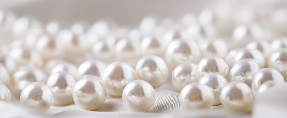 The Pearls Scattered on Satin Fabric with Soft Focus and Elegant Glow