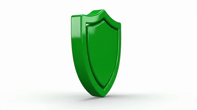 Glossy green shield emblem against a stark white backdrop