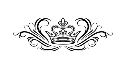 Decorative royal crown line art with swirling elements vector