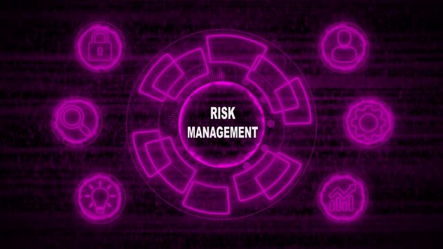 Glowing Neon line RISK MANAGEMENT business and technology concept. Financial success concept on virtual screen. Business, Technology, Internet and networking concept. 4k rendering video animation.