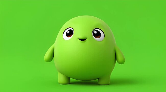Cute Green Blob Character with Big Eyes on a Vibrant Background.