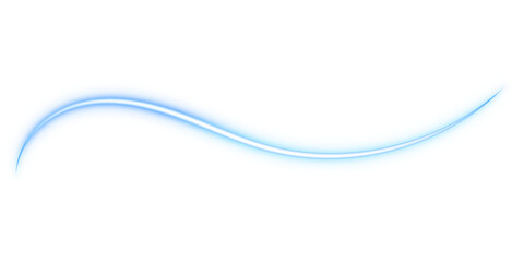 blue neon light wave swoosh isolated on black png, glowing blue energy curve with smooth motion trail png, abstract blue neon ribbon light effect on dark png