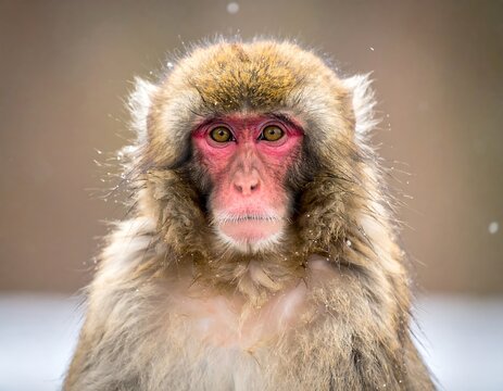 Portrait of a Japanese Macaque Monkey.