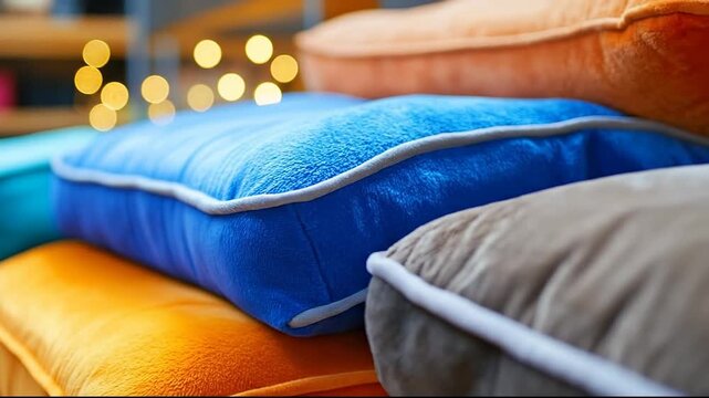 Colorful pillows stacked together, creating a cozy, inviting atmosphere.