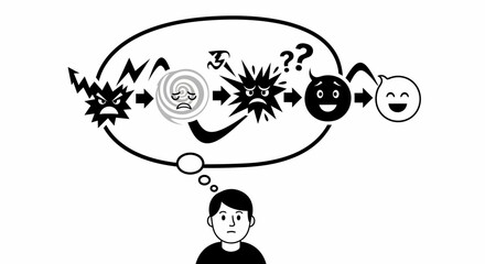 Man with Thought Bubble Showing Emotions.