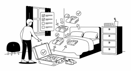 Man Packing Suitcase for Travel Journey.
