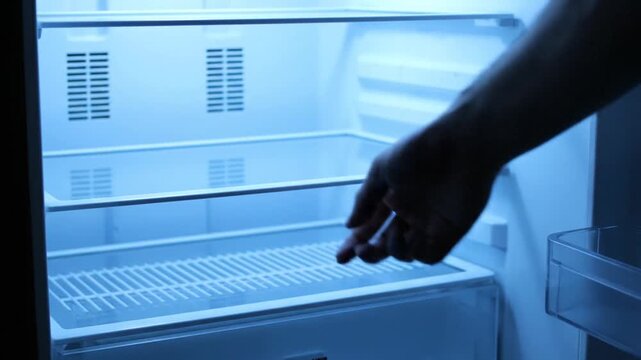 Empty Fridge with Hand Reaching.