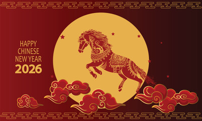 Fototapeta premium Happy Chinese New Year 2026 background greeting card and banner year of the horse illustration.