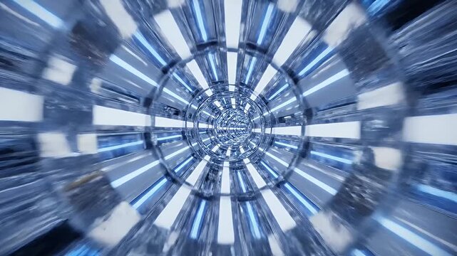Abstract blue metallic tunnel with radial light streaks