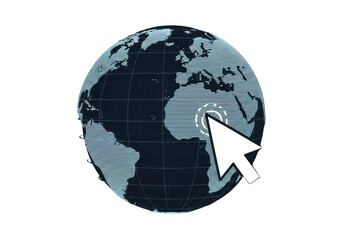 Naklejka premium Global connectivity represented by cursor on world map isolated on transparent background