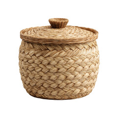 Obraz premium Handwoven wicker storage basket with lid isolated on Transparent Background