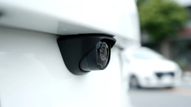 Car backup camera close up.