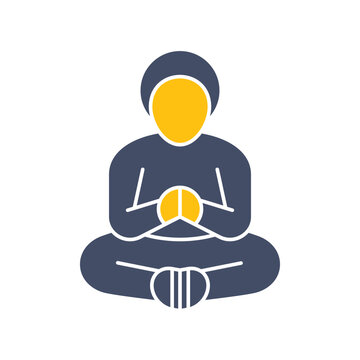 A geometric female character in a yoga pose. Concept of wellness, flexibility, and mindfulness in a naive abstract vector style.
