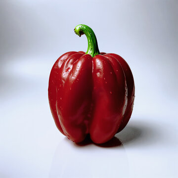 Red chili pepper with verdant stem against white backdrop symbolizes heat and pungent flavor