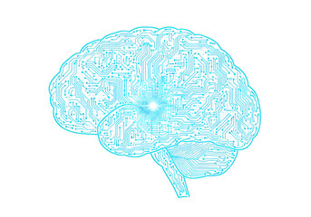 Artificial intelligence brain circuitry illustration isolated on transparent background