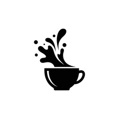 Fototapeta premium Black coffee cup spilling liquid splash isolated on white background, dynamic motion.