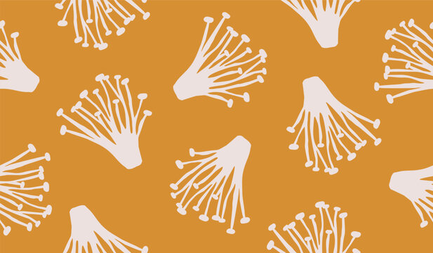 Cute enoki mushrooms pattern background vector design