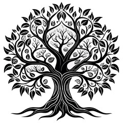 Obraz premium A detailed-black-and-white-illustration-of black and white tree