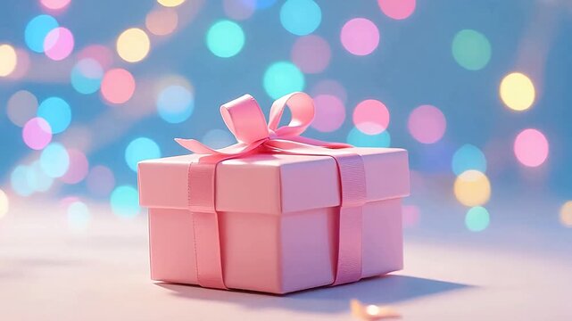 PinkGiftBoxwithBowonBlueGradientBackground