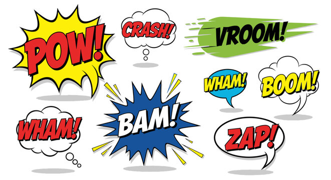 comic book speech bubbles with action words