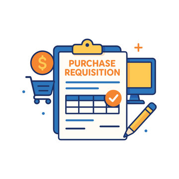 Purchase requisition form with pen and computer