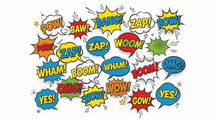 Fototapeta premium colorful comic book speech bubbles with wow zap and bang