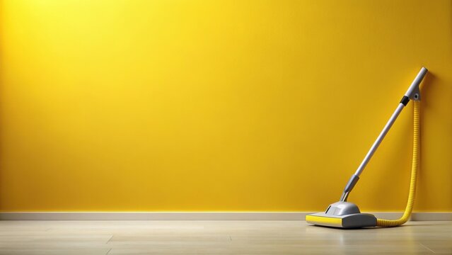A vibrant yellow wall provides a backdrop for a modern vacuum cleaner, ready for effortless cleaning and home maintenance.
