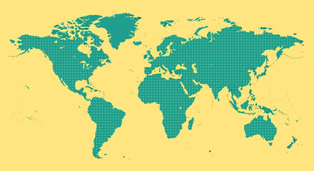 World Map Silhouette on Bright Yellow Background.