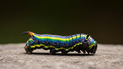 Vibrant Caterpillar on Stone Surface Closeup.