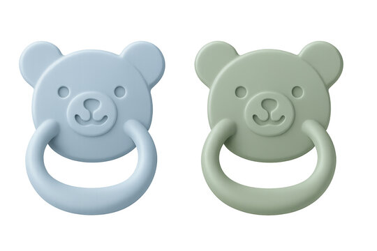 Pair of baby bear pacifiers in blue and green