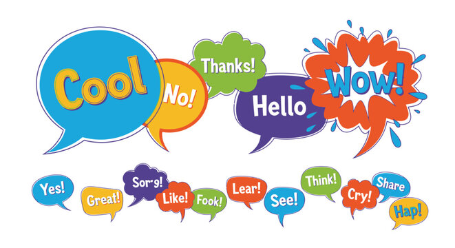 colorful speech bubbles with various expressions