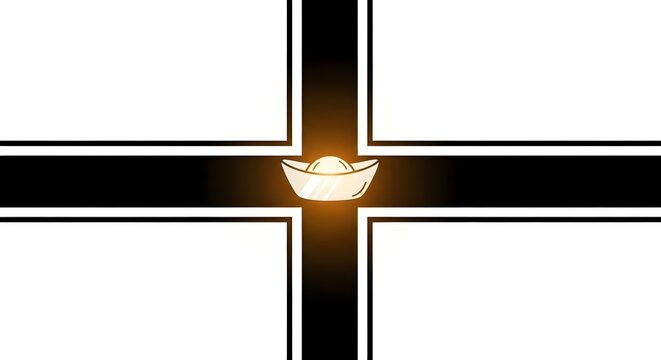 Minimalist Vector Illustration of St. Piran Cross Flag with Glowing Tin Ingot, Modern Festival Design, Premium Stock