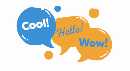 colorful speech bubbles with cool hello wow text