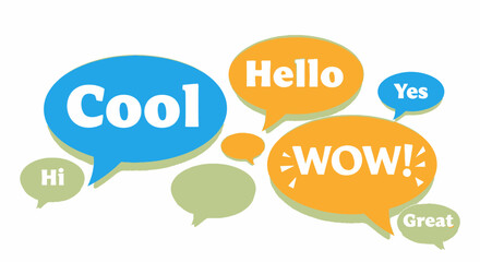 colorful speech bubbles with positive words