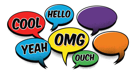 colorful comic speech bubbles with expressions