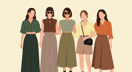 Obraz premium Diverse group of women in fashionable clothing and accessories.