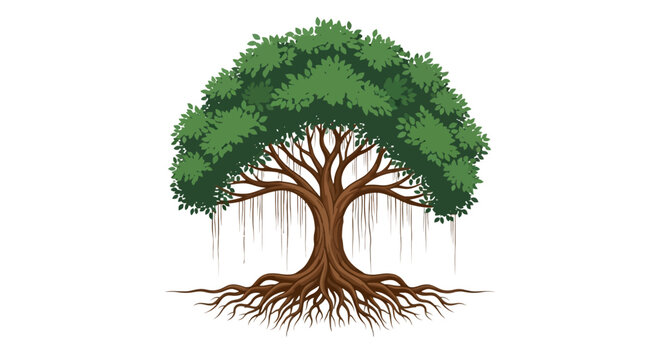 Majestic banyan tree illustration with extensive aerial roots