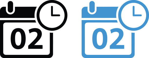 Calendar Date Icon With Clock In Black And Blue Schedule Reminder Concept Illustration