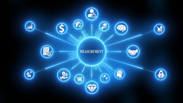 Business measurement and analysis concept with glowing blue representing various aspects of performance metrics and data analysis