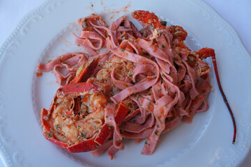 Dish of pasta all astice lobster pasta in Italy