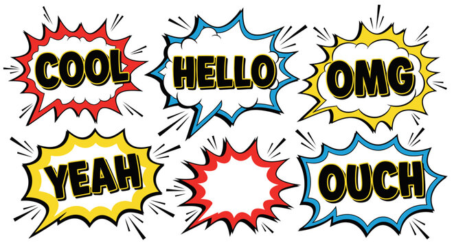 colorful comic book speech bubbles with catchwords