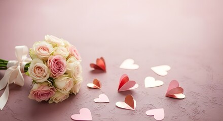 Valentine's day bouquet with hearts and roses for love