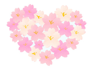 桜の水彩手描きのブーケイラスト　ハート形 sakura heart bouquet design