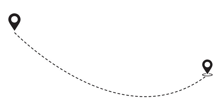 Curved Route Path with Location Pins, Dotted Line from Start to Finish on Transparent Background