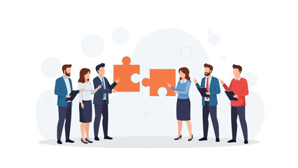 Business Team Connecting Puzzle Pieces, Collaboration and Strategy Concept