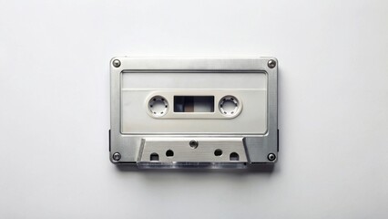 Fototapeta premium A Classic Compact Cassette Tape on a Plain Background, Ready for Playback of Analog Audio